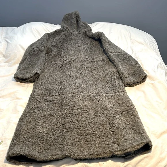 THAKOON Hooded Long Line Teddy Duster Shearling Coat Oversized Relaxed Fit XL - Picture 6 of 14